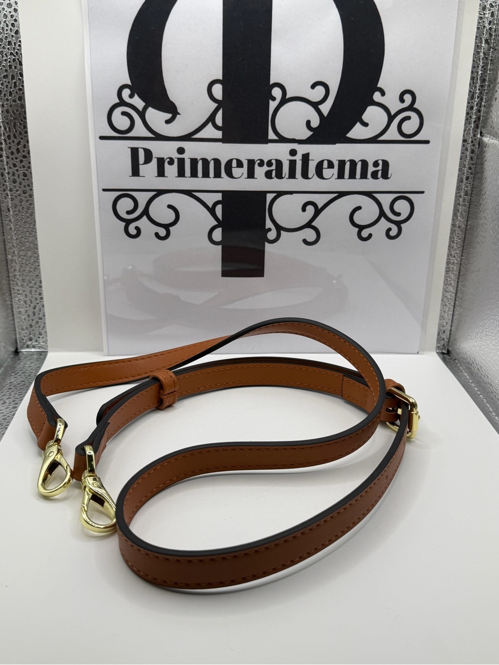 Brown Leather Shoulder Strap with Gold Hardware